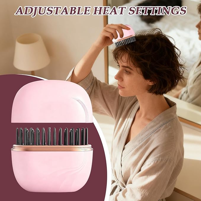 Mini Hair Straighteners, Portable Hair Straighteners Brush, 30s Fast Heating Mini Cordless Straightener with 3 Heat Settings, Rechargeable Hot Comb Heated Hairs Styling Brush, for Home Travel