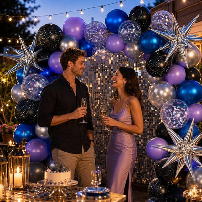 Outer Space Balloons for Kids Party Decor | 12 Inch Black Purple Galaxy Balloons - Image 6