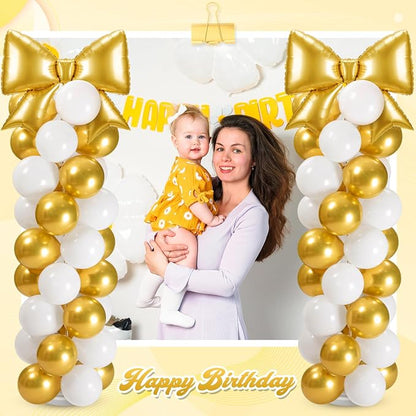 2 Sets Gold White Bow Balloon Column Stand Kit Includes 2 Bows & 100 Latex - Image 7