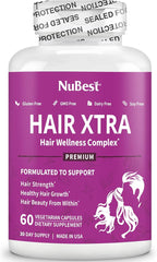 NuBest Hair Xtra - Hair Growth Vitamin for Faster Hair Growth | Natural Hair Thickening with Biotin, Zinc, MSM, B Vitamins, Choline - Hair Supplement, Hair Regrowth | 1 Month Supply