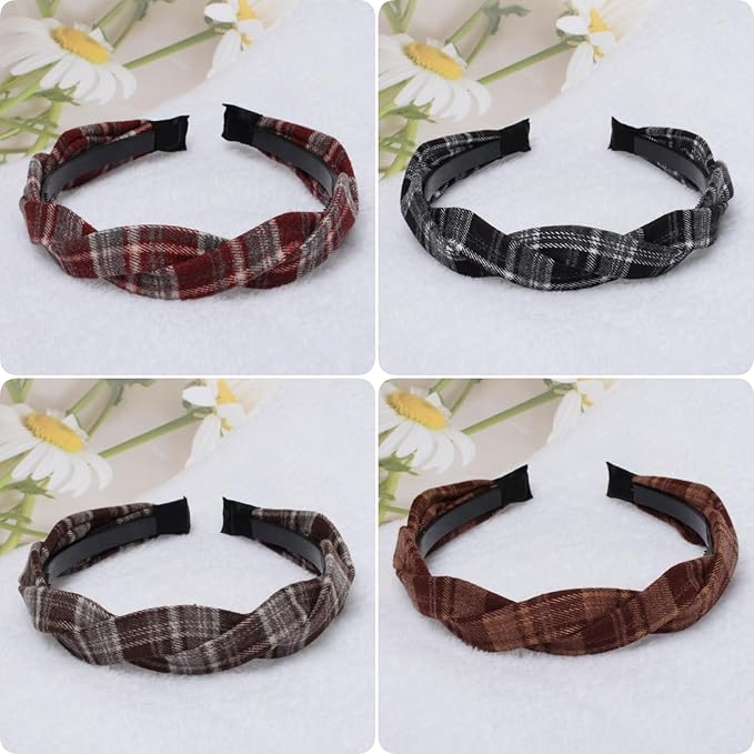 4 PK Braided Headband for Women Girls Plaid Hairband Fashion Non Slip Hairhoop Weaving Shape Winter Fall Headbands Hair Accessories