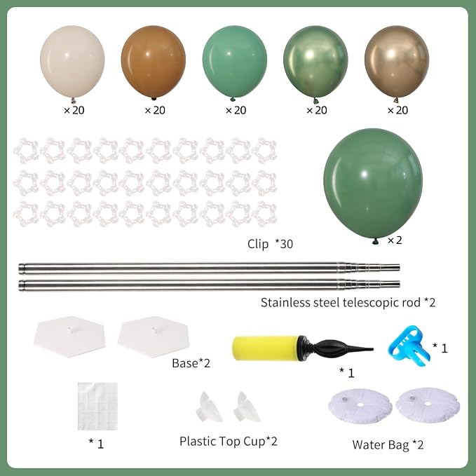 Sage Green Brown Safari Balloons Column Stand Set of 2 | 102Pcs Coffee Beige - Image 2