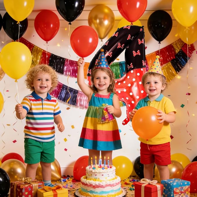 40 Inch Red Cartoon Mouse Number 4 Balloon, Birthday Party Decorations | Black - Image 6