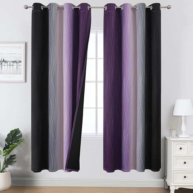 Purple and Black Blackout Curtains by ESTELARTEXTILER