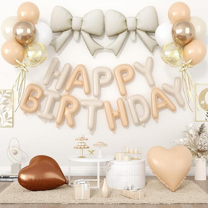 29PC Heart Bow Cream Happy Birthday Balloon Banner, 16Inch 3D Aluminum Letter by Paready
