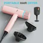 Ionic Hair Dryer with Diffuser and Concentrator, Professional Lightweight Quiet Blow Dryer, Powerful 1600 Watt Motor for Fast Drying and Straight & Wavy Hair, 3 Temps/2 Speeds, 6.56 Ft Cord, Pink