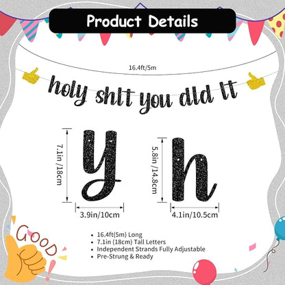 Funny Grad Banner Holy Shit You Did It Banner – Pre-Strung Glitter Graduation - Image 2