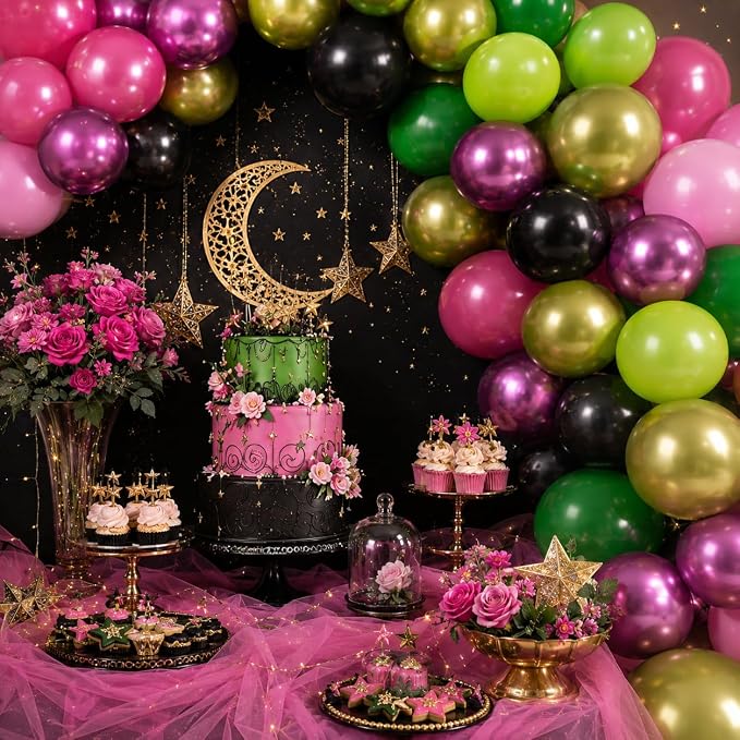 60PCS Black Pink Green Balloons, Hot Pink Dark Light Green Black Latex Balloon - Image 7