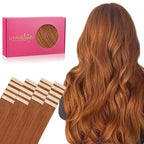WENNALIFE Tape in Hair Extensions Human Hair, 20pcs 40g 12 inch Dirty Ginger Remy Hair Extensions Straight Human Hair Tape in Extensions Skin Weft Tape Extensions Human Hair