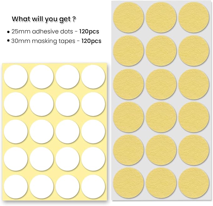 120Pcs Clear Adhesive Dots & Masking Tapes, 25mm/0.98" Sticky Double Sided Dots - Image 2
