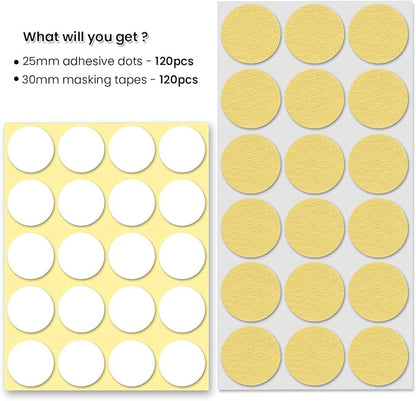 120Pcs Clear Adhesive Dots & Masking Tapes, 25mm/0.98" Sticky Double Sided Dots - Image 2