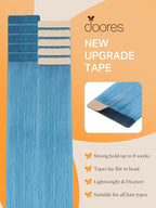 DOORES Hair Extensions Tape in Human Hair, Turquoise Tape in Hair Extensions, Real Human Hair Extensions Natural Remy Hair Straight, 25g 10pcs 16 Inch