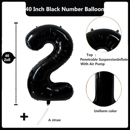 40 inch Black 2 Number Balloon Giant Foil Helium Balloons Black Large Digital - Image 2