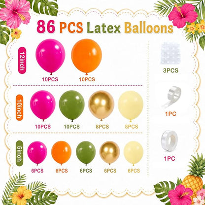 Tropical Hawaiian Balloons Arch Garland Kit, Olive Green Hot Pink Orange Yellow - Image 2