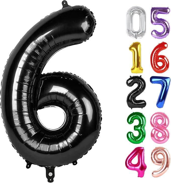 Black Number 6 Balloon 40 Inch, 6th Birthday Party Decorations Men Women | Foil by IWERP