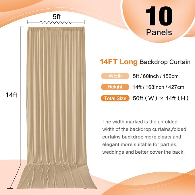 50ft×14ft Long Champagne Backdrop Curtain - Image 2