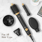 Air Styler 5 in 1, Hair Dryer Brush & Multi-Styler with 110,000 RPM High-Speed Powerful Motor, Auto-Wrap Curler, Cushion Massager, Oval Brush, Diffuser, Nozzle Attachment