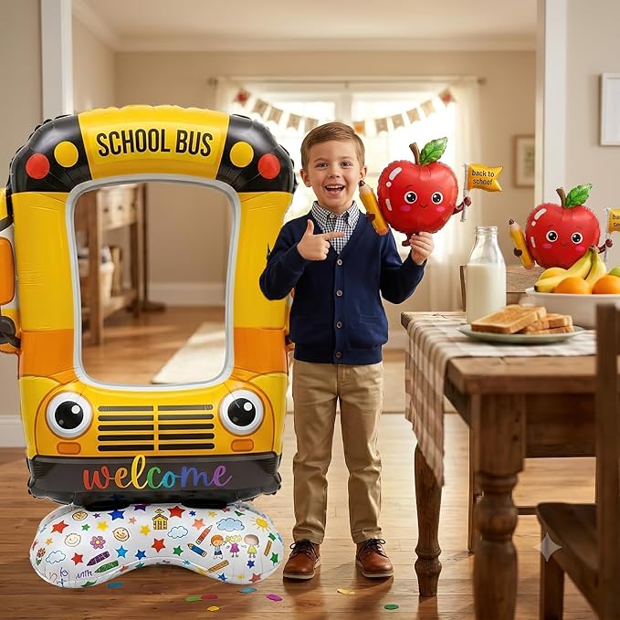 School bus decorations & Apple Foil Balloons Set | Features 1 interactive - Image 5