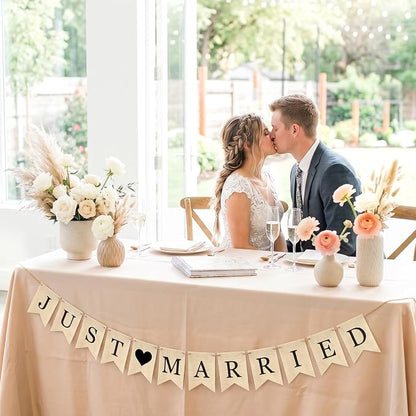 Rustic Burlap Just Married Banner, Wedding Banner - Image 7