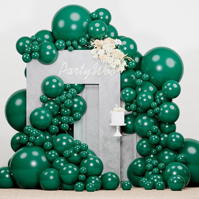 PartyWoo Pearl Dark Green Balloons 140pcs Pearl Emerald Hunter Forest Green | by PartyWoo