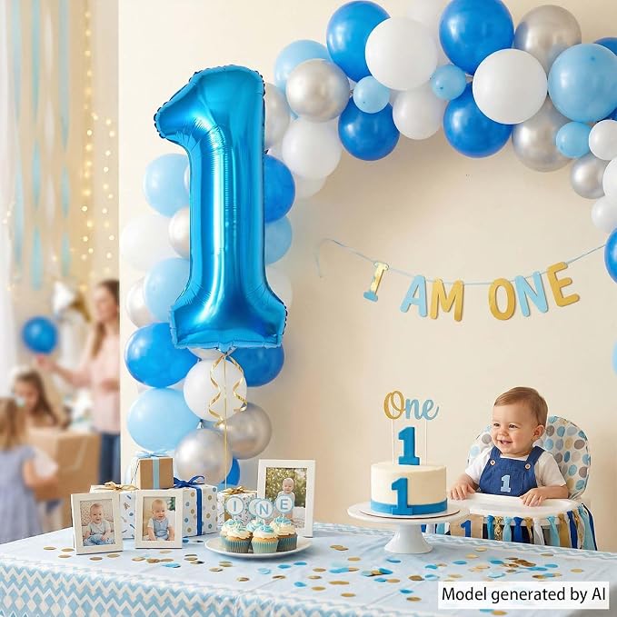 Light Blue Number 1 Balloon 40 Inch, Foil Numeral - Image 2