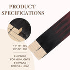 GOO GOO Tape in Hair Extensions Human Hair, 1/99 Balayage Jet Black to Red, 20inch 30g 10pcs, Skin Weft Seamless Invisible, Silky Straight with Thick Ends, Remy Human Hair