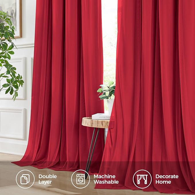 100% Blackout Curtains for Bedroom, Double Layer Red Curtains, Room Darkening - Image 6
