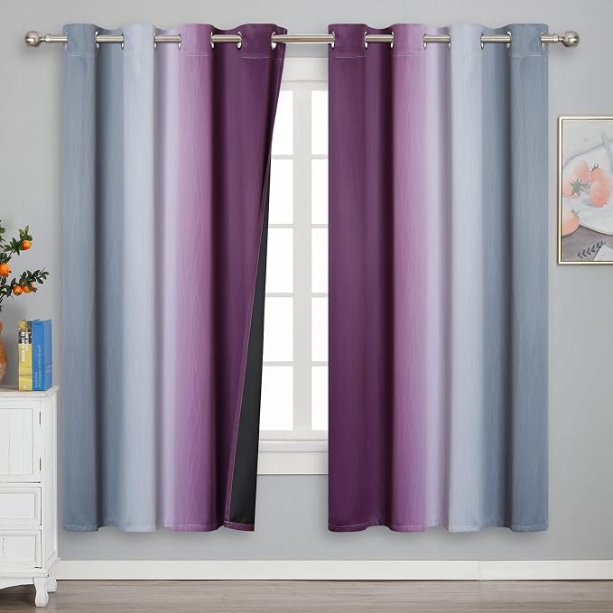 Ombre Grey and Purple Blackout Curtains 72 Inch Length 2 Panels, Full Room - Image 2