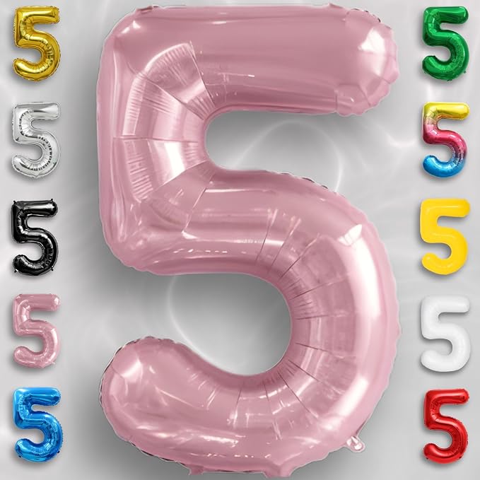 Pink Pearl Number Balloon 5 Mylar Foil Macaron Balloons 16 Inch - Image 2