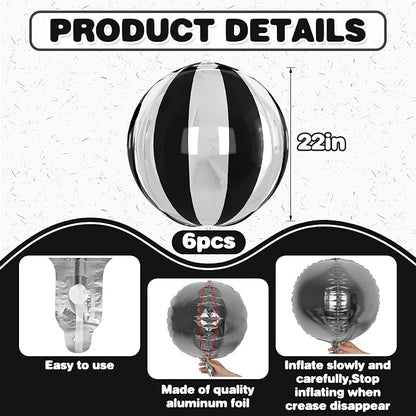 6Pcs Stripe Round Foil Balloons, Giant 4D Round Ball Balloon 22 Inch - Image 2