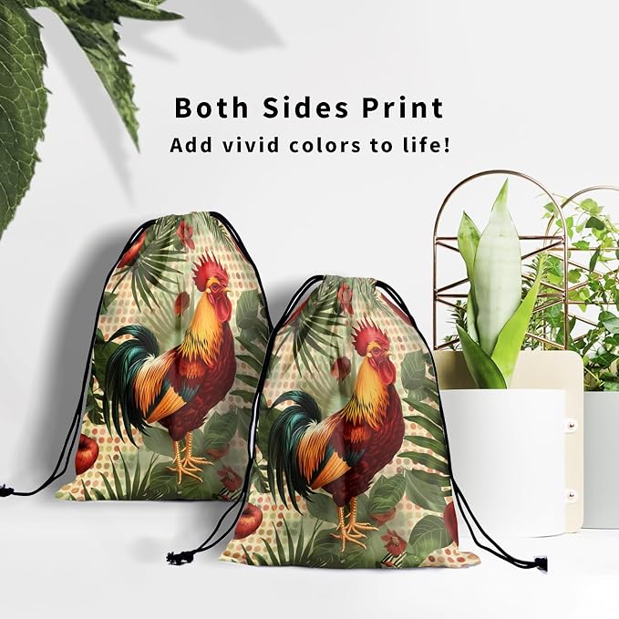 Chicken Printed Gymnastics Grip Bag Palm Leaves Floral Drawstring Bag Spots Gym - Image 7