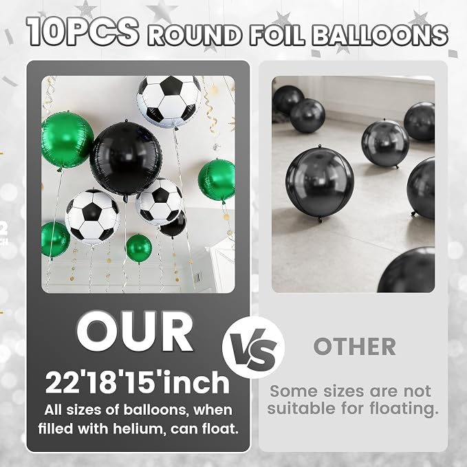 Soccer Round Foil Balloons, Metallic Green Black Soccer Foil Baloon - Image 4