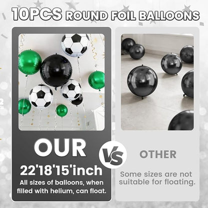 Soccer Round Foil Balloons, Metallic Green Black Soccer Foil Baloon - Image 4
