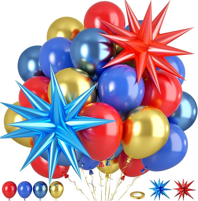 Red Blue Gold Balloons, 12inch Red And Blue Balloons by Paready
