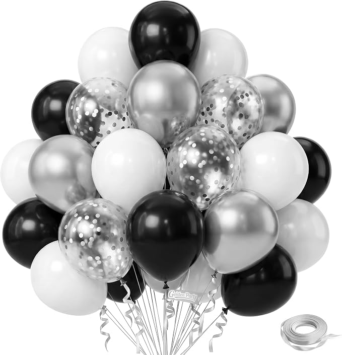 White Black Silver Balloons, Baby Shower, Anniversary, Graduation, Wedding by GoldenParty