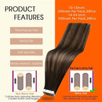 Full Shine Balayage Tape in Hair Extensions Color 2 Dark Brown Ombre 8 Ash Brown And 2 Brown 18Inch Tape in Extensions Human Hair 100G 40Pcs Long Straight Extension for Wedding