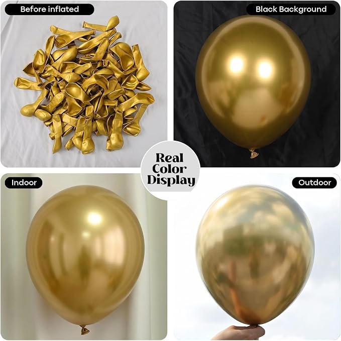 Gold Balloons 50Pack 12 Inch Metallic Chrome Gold Latex Party Balloons - Image 2