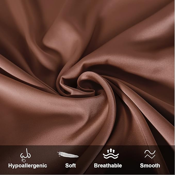 Mulberry Silk Pillowcase for Hair and Skin,King Size Cooling Silk Pillow Case with Hidden Zipper,Allergen Proof Dual Sides Soft Breathable Smooth Silk Pillow Cover for Women(King,Coffee)