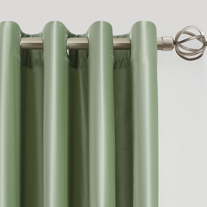 BULBUL Velvet Sage Green Grommet Blackout Curtains 72 inch - Image 2