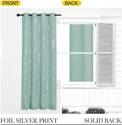 NICETOWN Aqua Blue Floral Blackout Curtain Panels 84 inches 2 Pieces, 52 inches - Image 6
