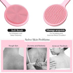 Silicone Back Scrubber for Shower, 17in Lengthen Long Handle Body Brush, Double Sided Shower Brush for Shower Exfoliating and Massage Can Produce Rich Foam, Long Handle Back Scrubber for Men
