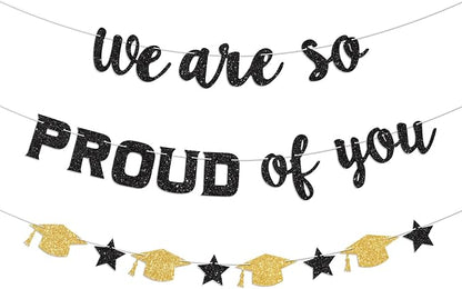 We Are So Proud of You Banner Black Prestrung Graduation Banner Graduation by Blopee