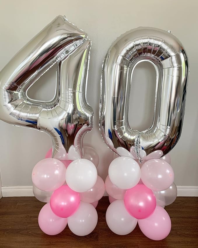 40 Inch Silver 40 Number Balloons Giant Jumbo Huge 40 Foil Mylar Helium Number - Image 6