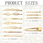 18 PCS Geometric Metal Gold Hair Styling Pins Women Girls Preppy Pearls Hair Clips Bridal Elegant Hair Barrette Set Minimalist Bobby Pins Dainty Hair Accessories