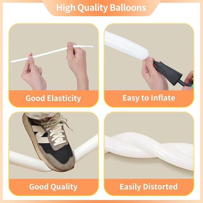 RUBFAC 260 White Long Balloons for Tying Arch, Party Decorations - Image 3