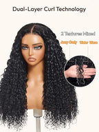 Julia Hair Bye Bye Knots Wig 13x4 Glueless Wigs Human Hair Mixed Curls Water Wave and Jerry Curly Fluffy Wig Pre Everything Pre Plucked Pre Cut HD Lace Bleached Knots Natural Black 20 Inch