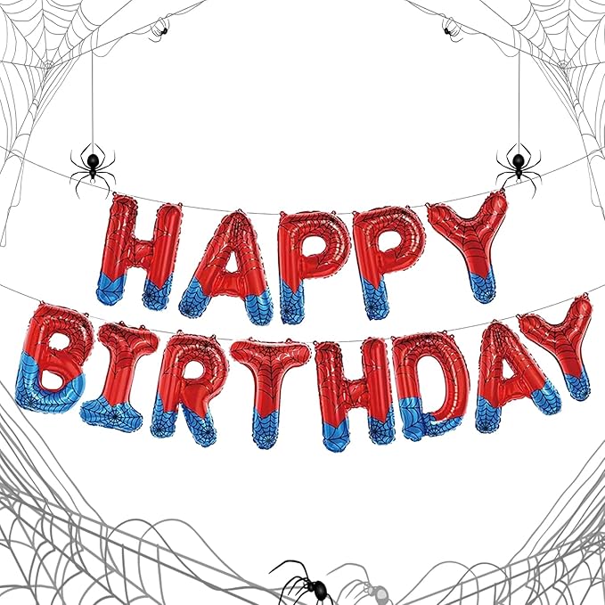 Spider Theme Happy Birthday Letter Balloons Banner, Party Decoration by WESTGO