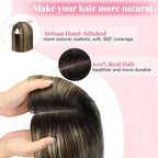 Hair Toppers for Women Real Human Hair, Natural Black Ombre Dark Brown Mix Blonde Topper Add Volume 12inch Hair Pieces for Women with Thinning 55g 6x7inch Base (#1B/4/27Toppers-12inch)