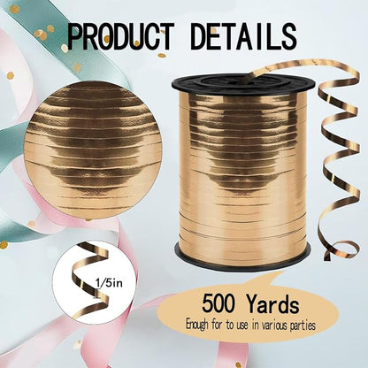 500 Yards Curling Ribbon, 1/5 Inch Shiny Champagne Gold Ribbon, Balloon String - Image 2