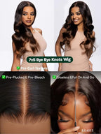 KLAIYI Ombre Brown Body Wave Bye Bye Knots Glueless Wig Pre Cut 7x5 HD Lace Front Wigs Human Hair Chestnut Brown Loose Wave Pre Plucked Bleached Wear and Go Wig with Dark Roots 30S Ready to Go 16Inch